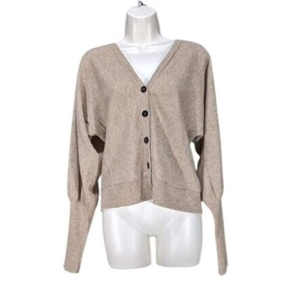 Cashmere Cullen Cardigan W/ S Tan Puff Sleeve V-Neck Sweater LN/NWOT
